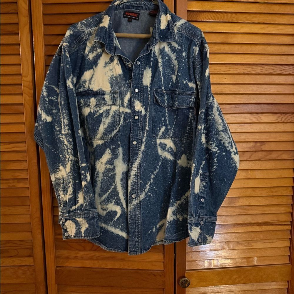 Wolverine Blue Denim Bleach Washed Long Sleeve Shirt Shacket